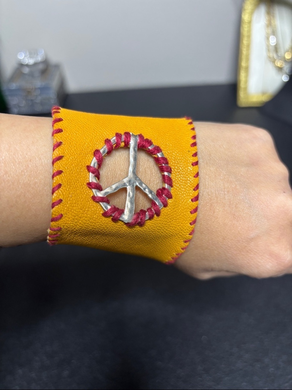 Coachella Peace Sign Leather Boho Vintage Wrap Bracelet